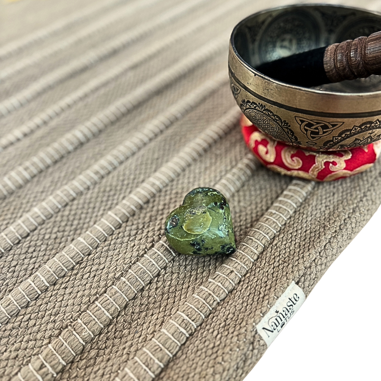 Eco-friendly meditation mat with celestial symbols, non-toxic and chemical-free machu pichu stone sound bowl