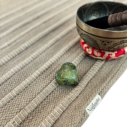 Eco-friendly meditation mat with celestial symbols, non-toxic and chemical-free machu pichu stone sound bowl